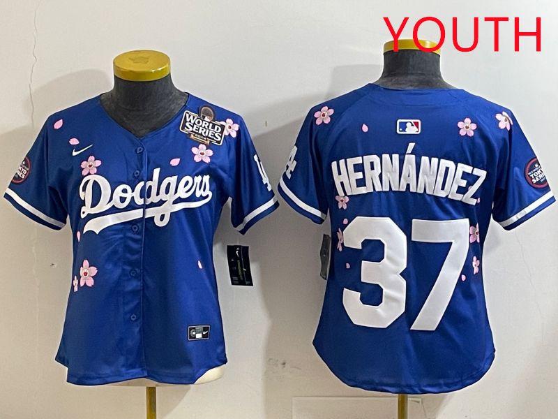 Youth Los Angeles Dodgers #37 Hernandez Blue Sakura Edition 2025 Nike MLB Jersey style 6